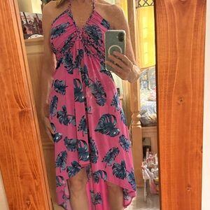 Tropical Pink and Blue Halter Dress